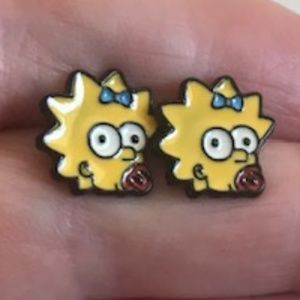 Yellow and Black Enamel Metal Maggie Simpson Stud Earrings Item #334
